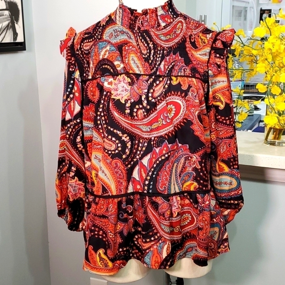 Moon Rchid, Bohemian, hippy style blouse. Paisley print. Excellent condition. lg